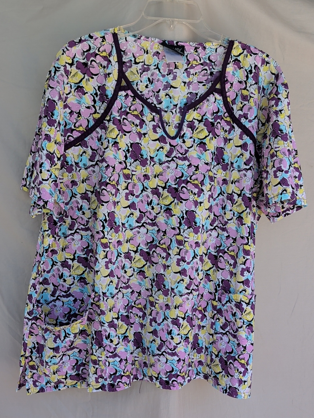Floral Scoop-Neck Women’s Top in Purple and Pastel Everyday Cool Scrubs